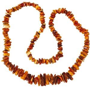 Baltic Amber Chip Beaded Necklace Natural Raw Amber Strand 25" VTG Boho Organic